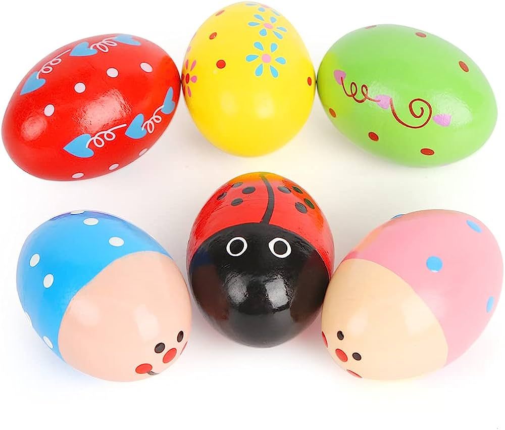 SallyFashion Wooden Percussion Musical Egg Maracas Egg Shakers, 6 PCS, Random Pattern, Halloween ... | Amazon (US)