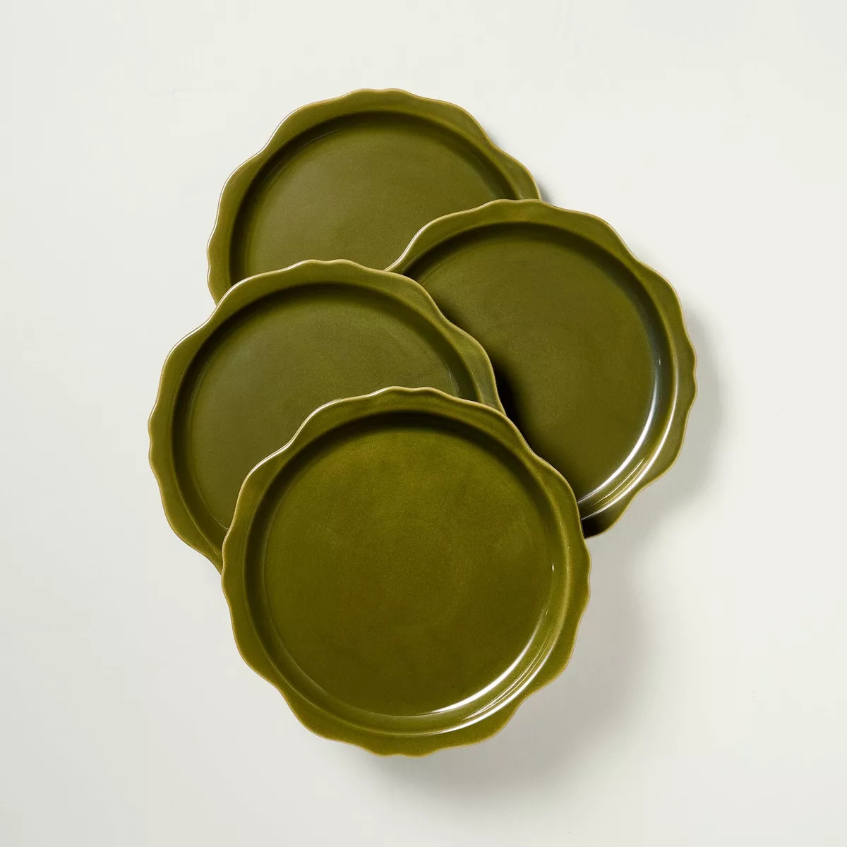 Set of 4 Carved Edge Dinner Plates Green - Hearth & Hand™ with Magnolia | Target