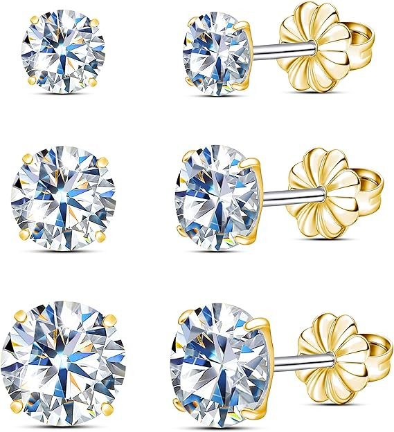 Limerencia Moissanite Stud Earrings, 3 Pairs Titanium Screw Back Earring, D Color VVS1 Clarity La... | Amazon (US)