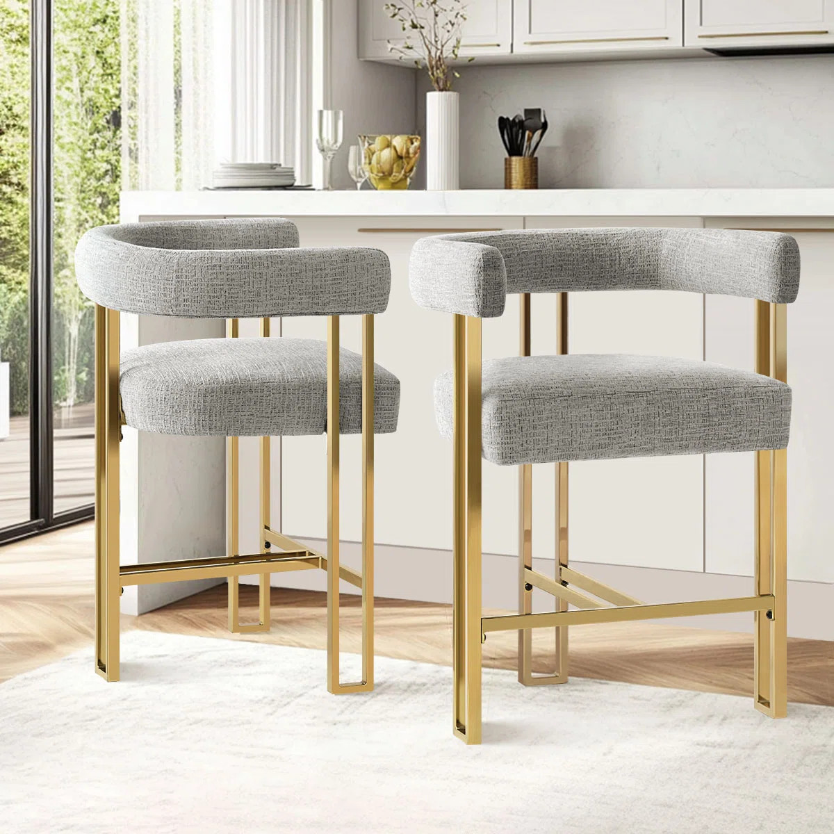 Everly Quinn Woburn Set of 2 Upholstered Gold Chenille Solid Back Counter Stool & Reviews - Wayfa... | Wayfair North America