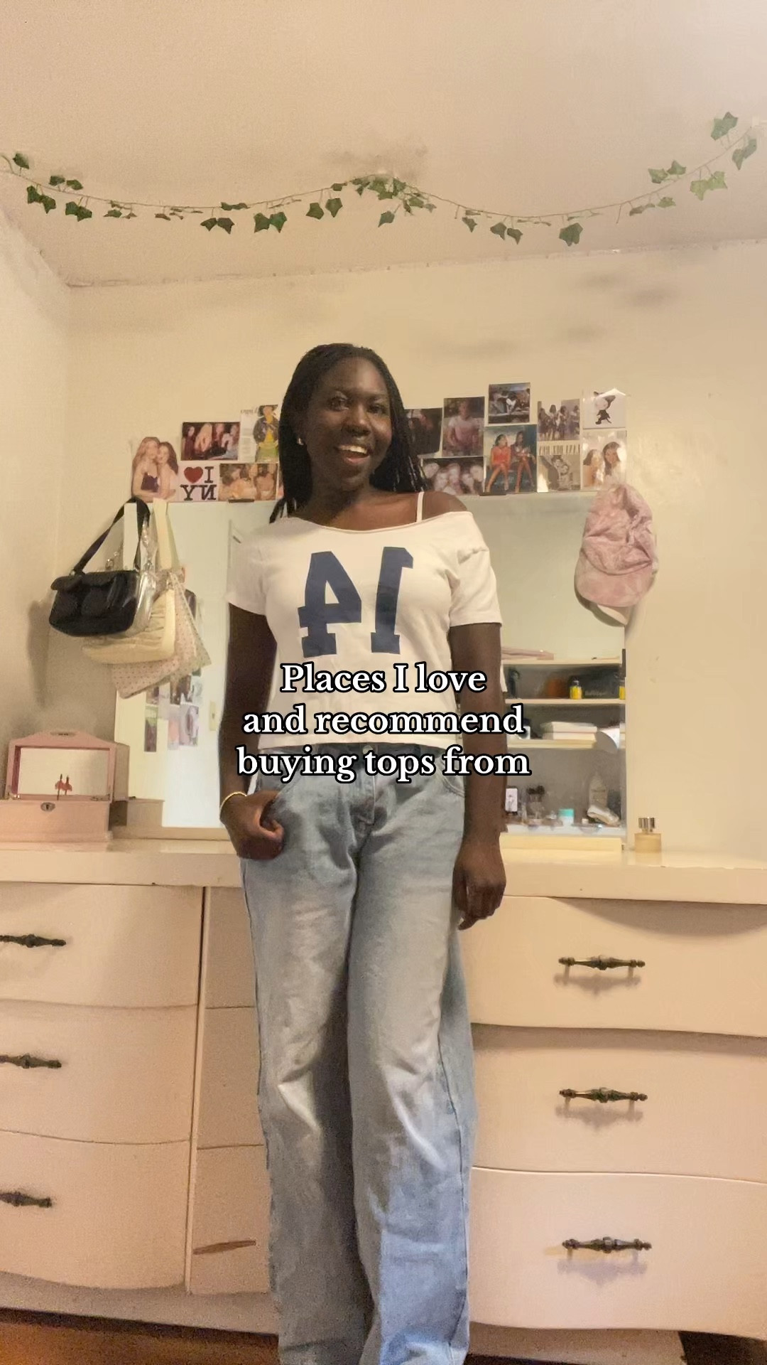 First outfit Brandy Melville 14 Chloe top, Bring The Style Low Rise Wide Leg Jeans Light Blue Wash size M, 2nd top: free people xs/s, last top: Edikted Marli Open Back Tank Top size S