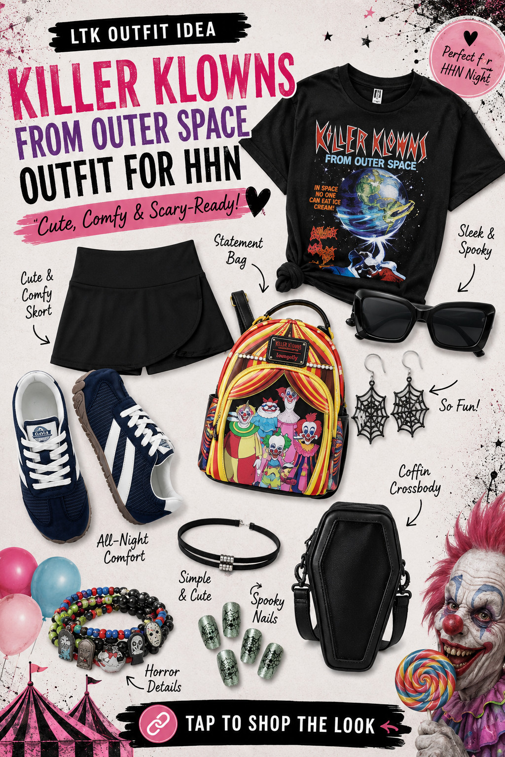 🎪 Killer Klowns from Outer Space HHN Outfit 🤡

Okay, this one might be my favorite spooky outfit yet! 🖤🎃 I put together a cute + comfy look for Halloween Horror Nights with the themed tee, skort, sneakers, spooky accessories, and the CUTEST Killer Klowns bag. Perfect for a night at Universal Orlando when you want to be festive without sacrificing comfort.

🛍️ Tap the photo to shop the whole look on LTK! 

 #LTKootd #LTKSeasonal