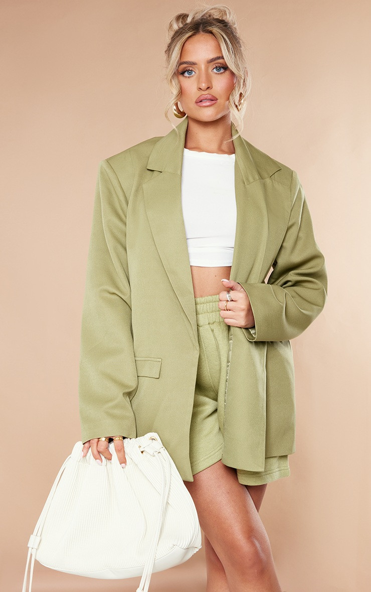 Petite Sage Green Oversized Blazer | PrettyLittleThing UK