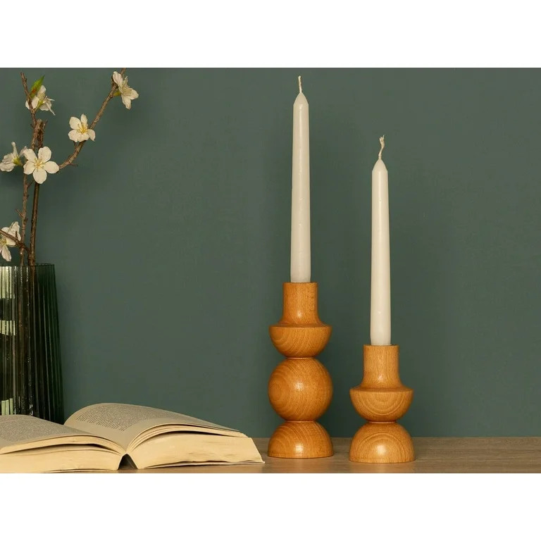 Wood Candle Holder | Set of 2 Candlesticks | Wooden Candlestick Holder | Wood Pillar Candle holde... | Walmart (US)