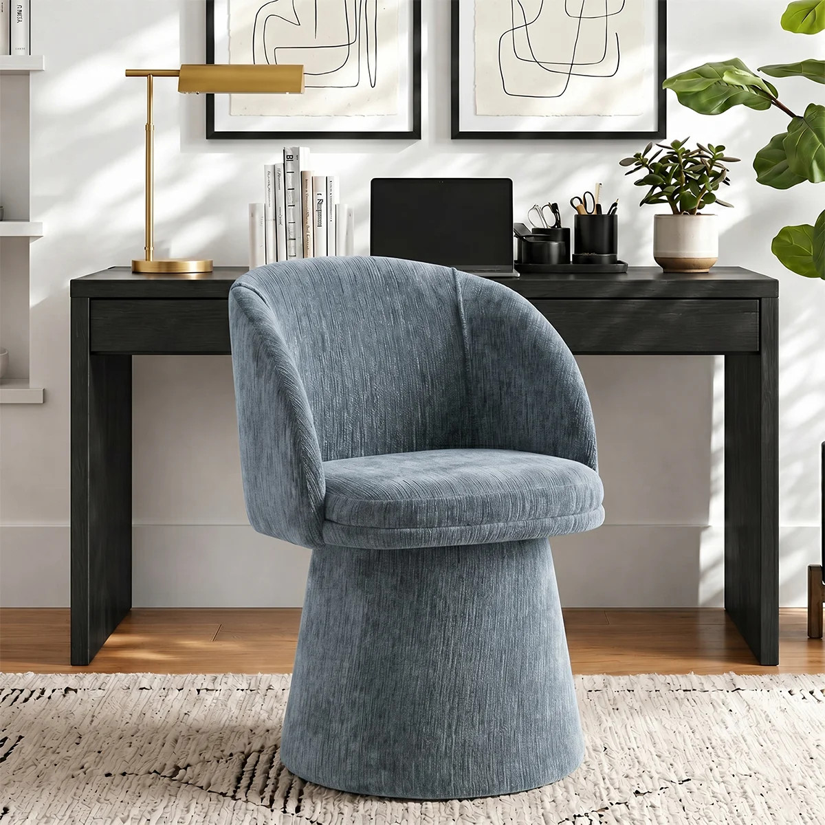 Modern Upholstered Swivel Office Chair with Barrel Back and Fully Upholstered Pedestal Base | Wayfair North America