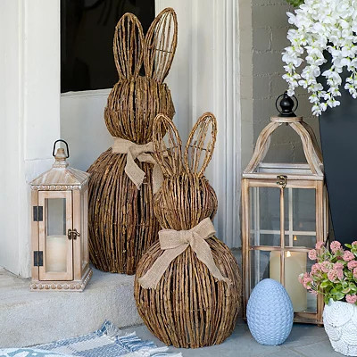 Wicker Bunny with Bow, 22 in., Brown, , Metal | Kirkland's Home | Kirklands