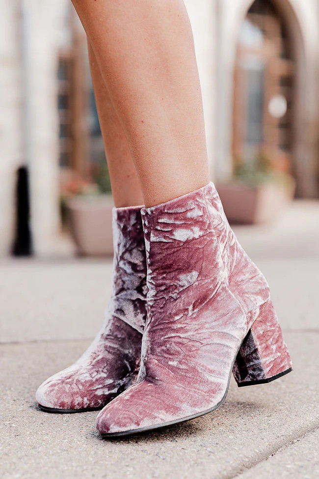 Aspen Grove Crushed Velvet Booties Amber Massey X Pink Lily | Pink Lily