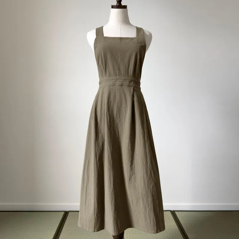 Cross back apron with pockets, Japanese pinafore apron, Washed cotton | Etsy (US)