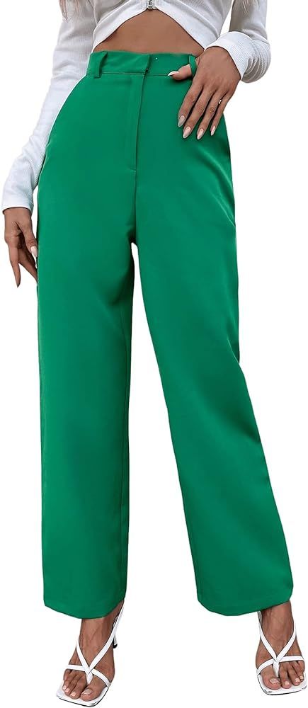 SweatyRocks Women's Elegant High Waist Solid Long Pants Office Trousers | Amazon (US)