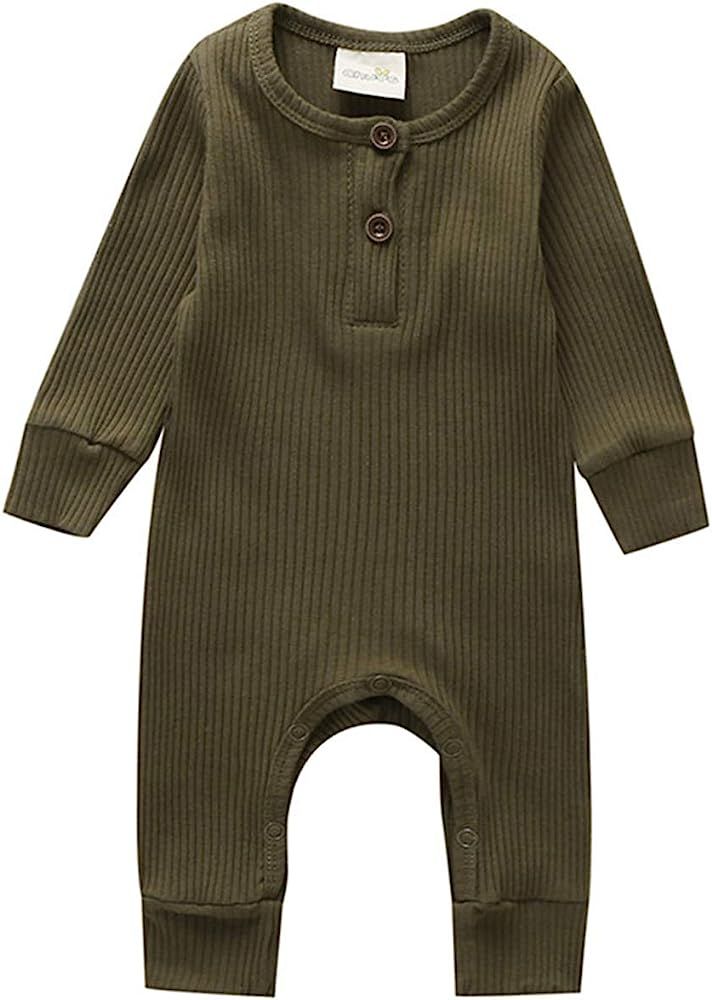 Newborn Infant Unisex Baby Boy Girl Button Solid Romper Bodysuit One Piece Jumpsuit Outfits Cloth... | Amazon (US)