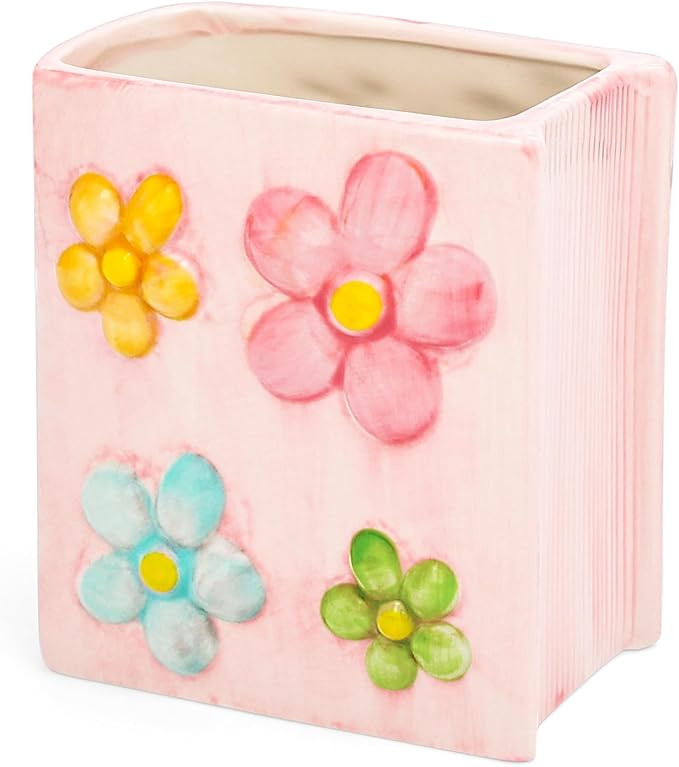 Book Vase Flower Pencil Cup Pen Holder For Office Desk Decorative Books Pink Flower Vase Cute Too... | Amazon (US)