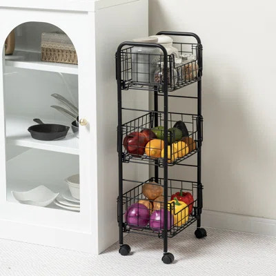 3 Tier Kitchen Bar Black Utility Rolling Cart | Wayfair North America