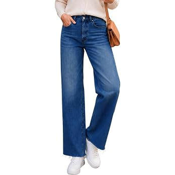 High Waisted Straight Leg Jeans for Women Frayed Raw Hem Stretchy | Business Casual Outfits for W... | Amazon (US)