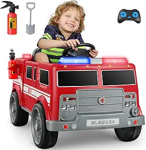 ELEMARA 12V Ride on Fire Truck, Battery Powered Toddler Electric Vehicle w/Parent Remote Control,... | Amazon (US)