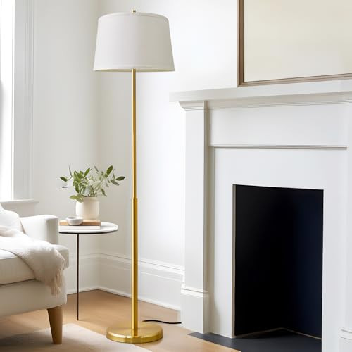 Oneach 61" Floor Lamp for Living Room, Gold Modern Standing Lamp with White Linen Shade, Brass Tall Pole Light with Rotary Switch for Bedroom, Office, Reading Room | Amazon (US)