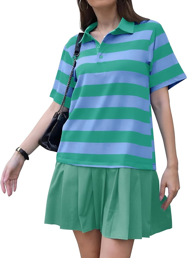 ETCYY NEW Summer Dresses for Women 2025 Polo Collar Sport or Daily Mini Dress Striped Colorblock | Amazon (US)