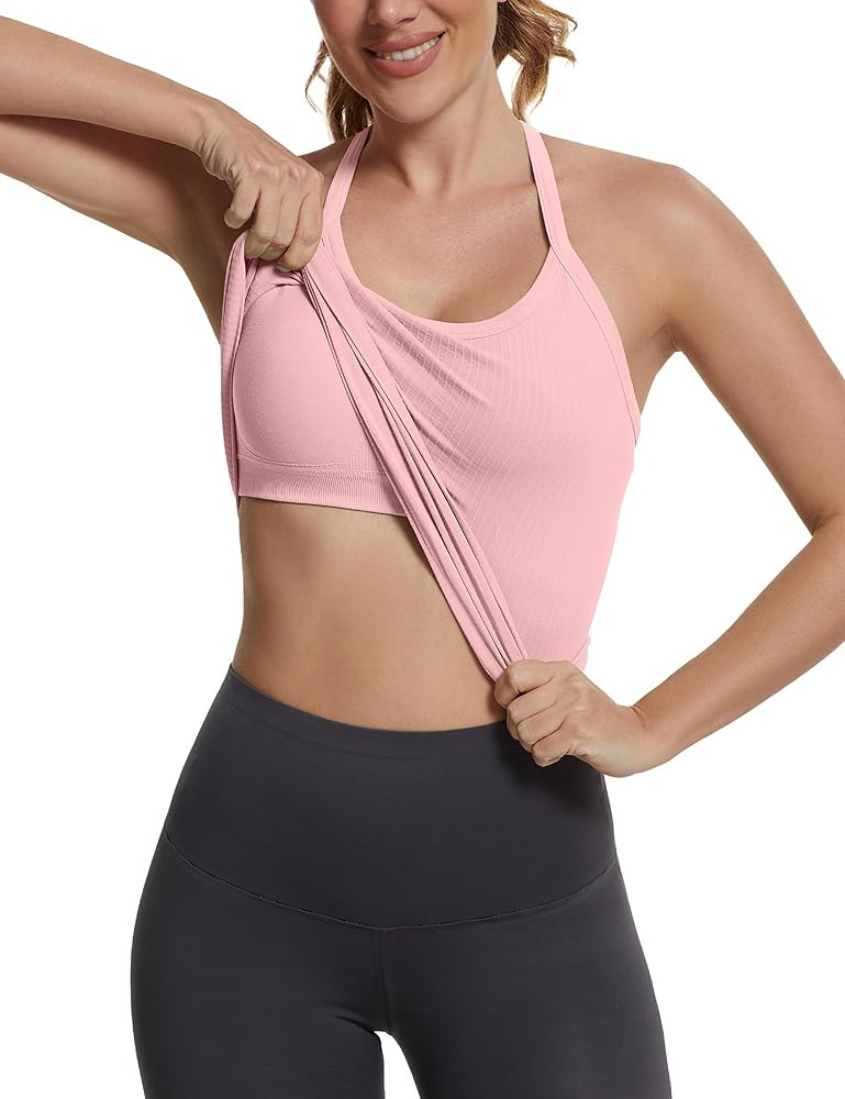 MathCat Seamless Workout Tank Tops with Built in Bra，Racerback Athletic Tank Tops Ribbed Soft Y... | Amazon (US)