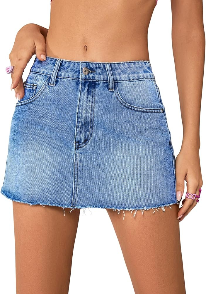 Floerns Women's Causal High Waist Raw Hem Pocket Denim Jean Short Skirt | Amazon (US)