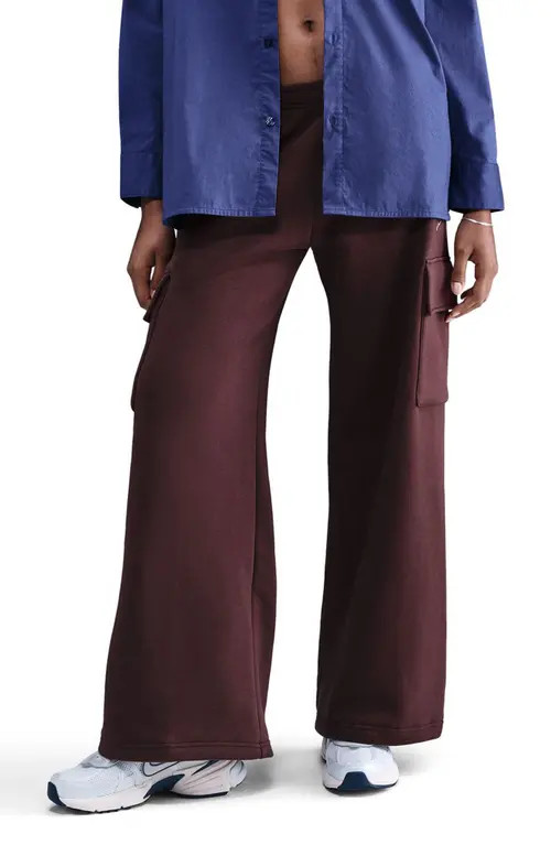 Nike Sportswear Phoenix Fleece Wide Leg Cargo Sweatpants in Burgundy/Sail at Nordstrom, Size Medium | Nordstrom
