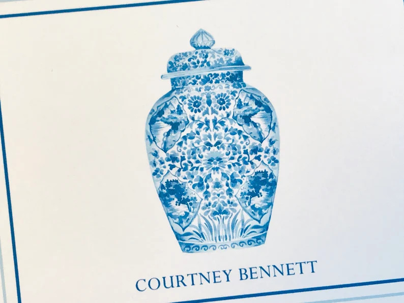 Ginger Jar Stationery • Folded Card • Set of 10 • Blue and White | Etsy (US)