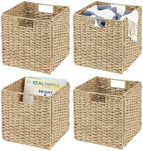 mDesign Seagrass Woven Cube Bin Basket Organizer with Handles for Closet, Laundry, Home Office, N... | Amazon (US)