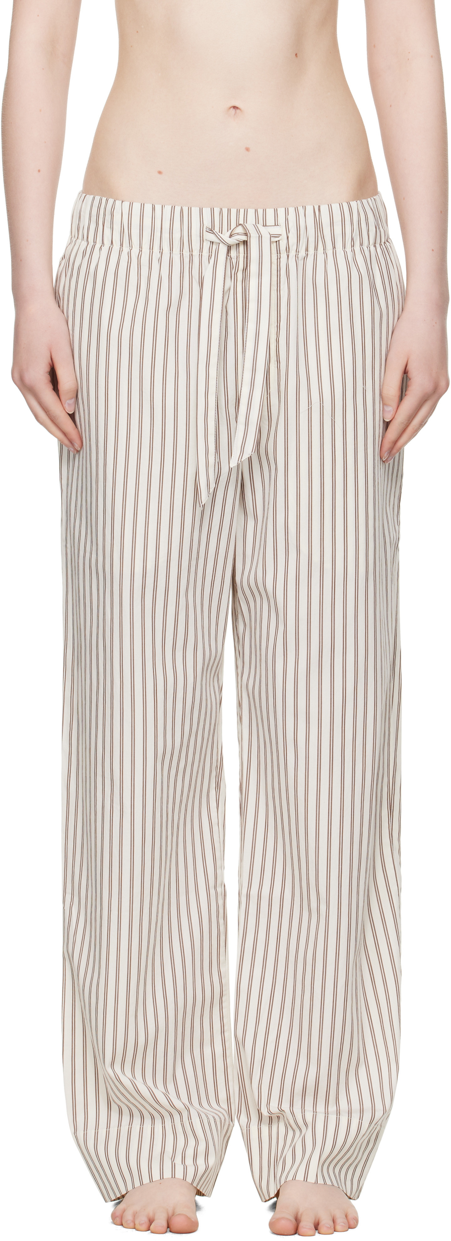 Tekla Off-White & Brown Poplin Pyjama Pants | SSENSE