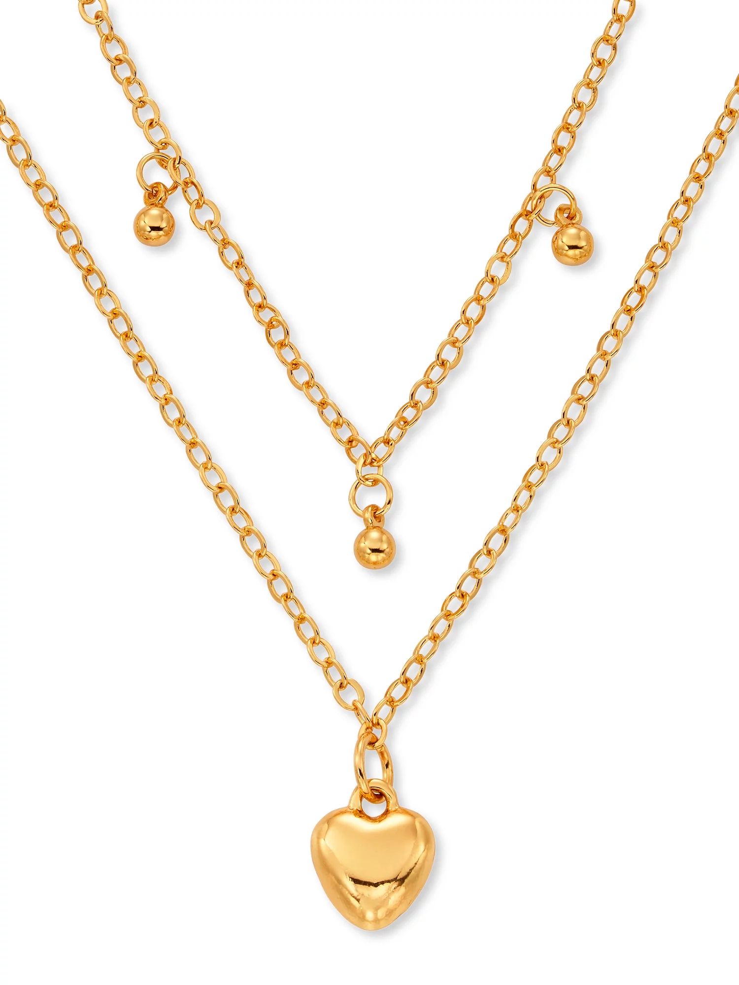 Scoop Womens Brass Yellow Gold-Plated Heart Layered Necklace, 16" + 3" Extender - Walmart.com | Walmart (US)