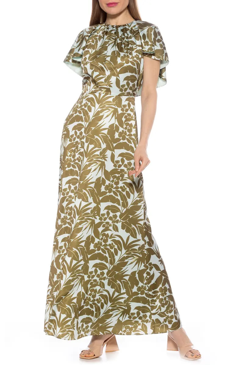 Danica Capelet Sleeve Satin Maxi Dress | Nordstrom Rack