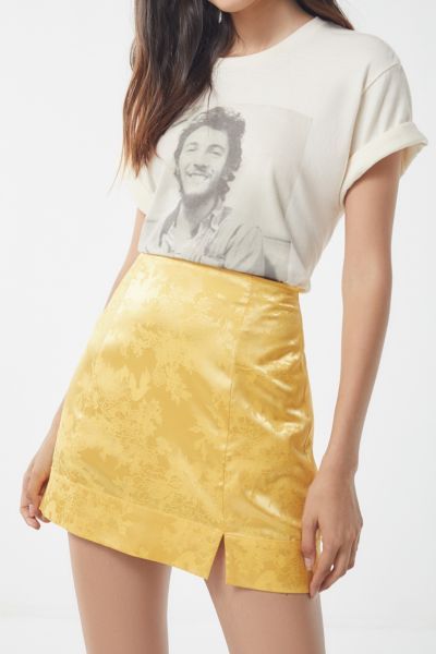 UO Satin Notch Mini Skirt - Yellow S at Urban Outfitters | Urban Outfitters (US and RoW)