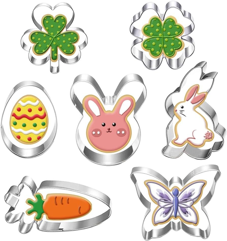 LUBTOSMN Shamrock Easter Cookie Cutter Set-3 Inches-7 Piece-Shamrock, Egg, Bunny, Carrot, Flower,... | Amazon (US)