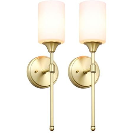 XiNBEi Lighting Wall Sconce, Bathroom Vanity Light with Glass, Classic Wall Fixture Satin Brass Fini | Amazon (US)