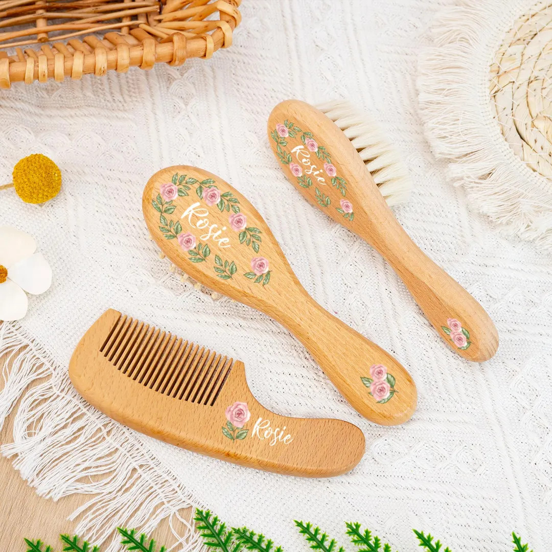 Custom Engraved Baby Hairbrush Set, Personalized Wooden Hair Combs in Gift Pouch, Ideal Gift for ... | Etsy (US)