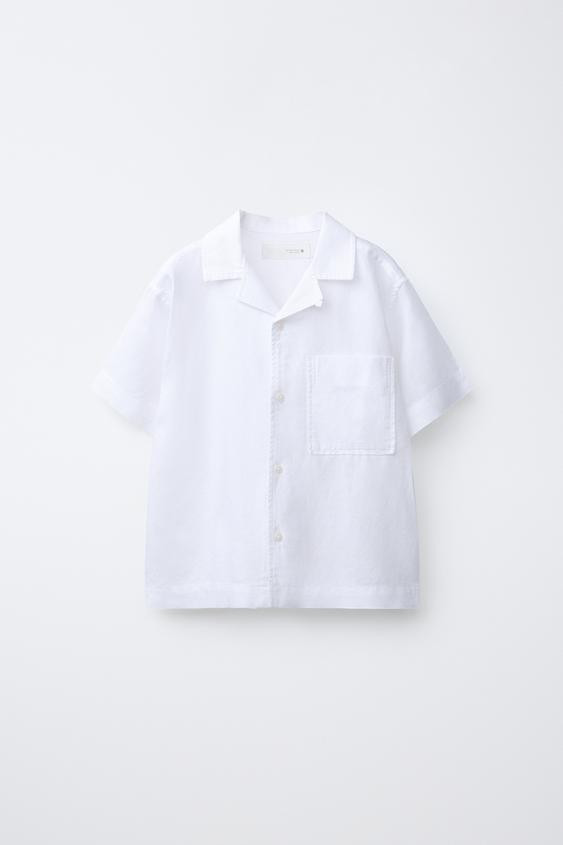 LINEN AND COTTON SPREAD COLLAR SHIRT | Zara US