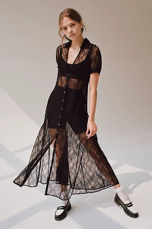 UO Connie Sheer Lace Midi Dress | Urban Outfitters (US and RoW)