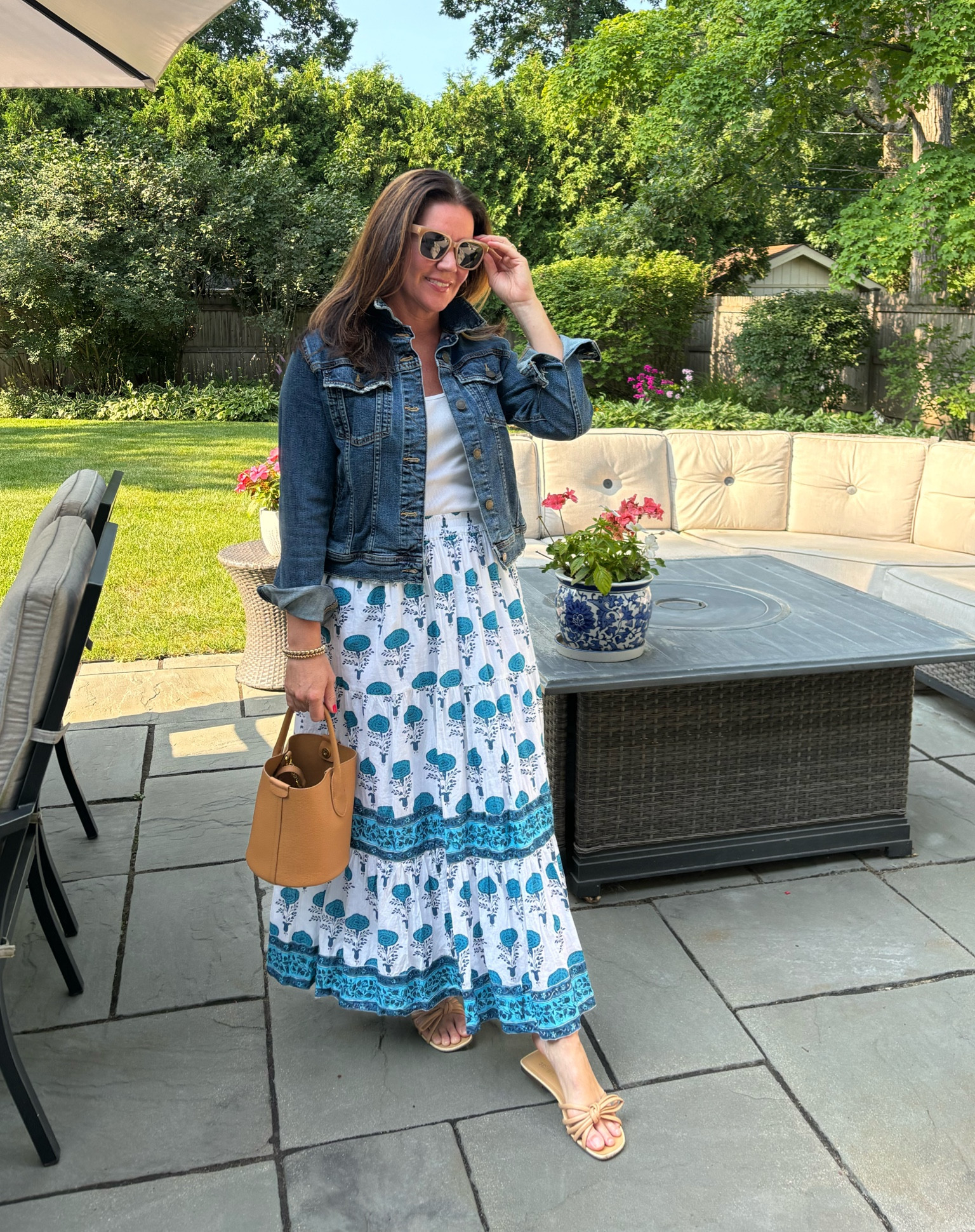 Take your summer maxi skirt into fall by adding a denim jacket over a tee or tank! I’ve linked some similar skirt options, as this was a boutique find. Find the whole look on my stories and always on the free app, LTK! Search wearandthere’ for all my looks! 