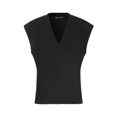 MANGO V-Neck Knit Top in Black at Nordstrom, Size Medium | Nordstrom