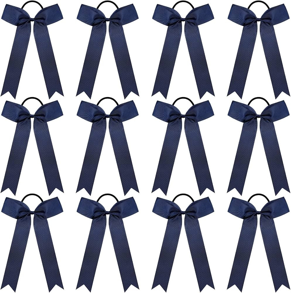 DEEKA 12 PCS Navy Blue Collegiate Style Cheer Bows for Girls Teens Softball Cheerleader Sports | Amazon (US)