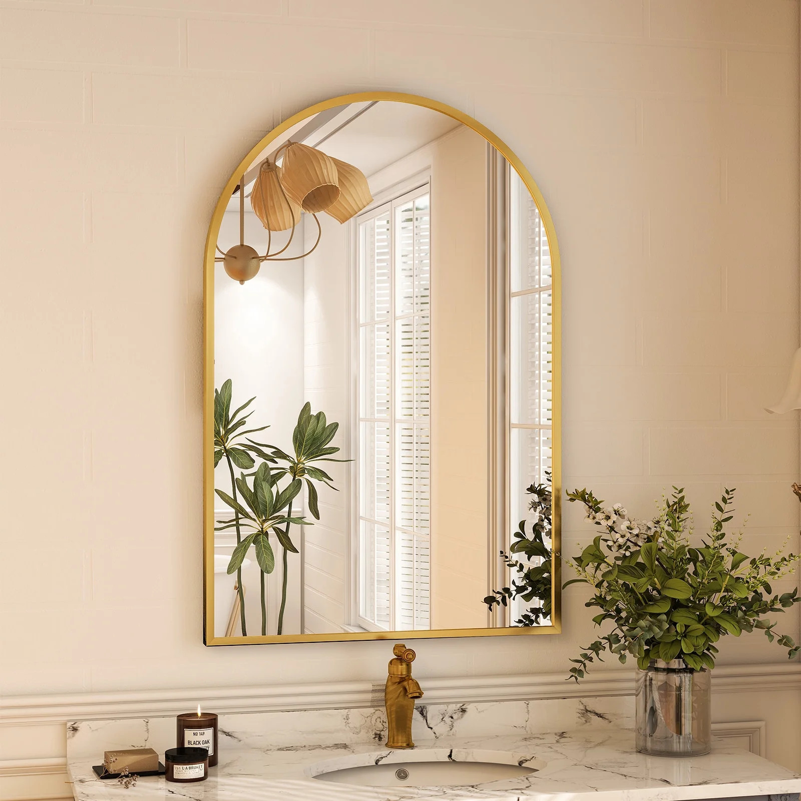 GRAHMCY 16"x24" Arched Bathroom Mirror Wall Mounted Vanity Mirror, Gold | Walmart (US)