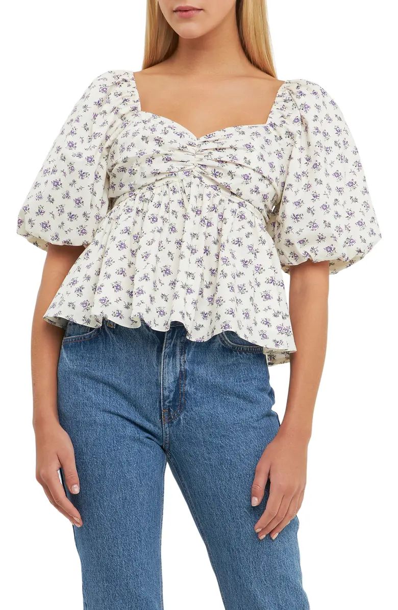 English Factory Floral Print Puff Sleeve Babydoll Top | Nordstrom | Nordstrom