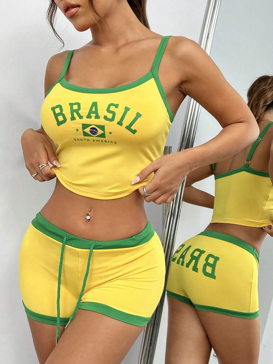 SHEIN EZwear Brazilian Flag Colored Tank Top And Ultra Short Shorts Set SKU: sz2402227743939797

... | SHEIN