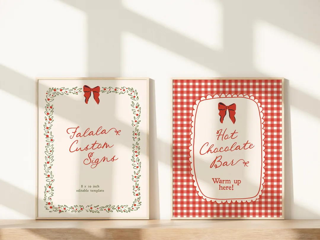 Holiday Party Signs, Hand Drawn Holly Sign Template, Printable Christmas Party Decorations C177 -... | Etsy (US)