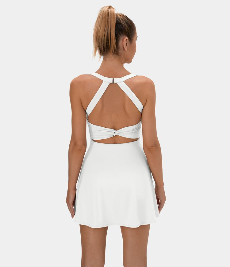 Women’s Backless Cut Out Twisted Side Pocket 2-in-1 Barre Ballet Dance Dress - HALARA | HALARA