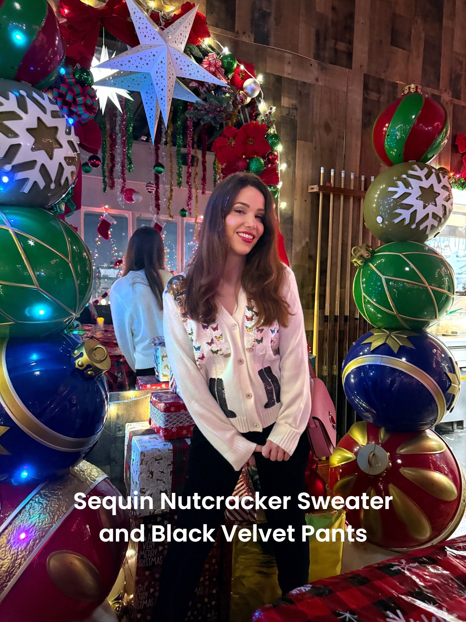 Nutcracker sweater with sequins and black velvet pants 

#LTKHoliday #LTKSaleAlert #LTKFindsUnder50