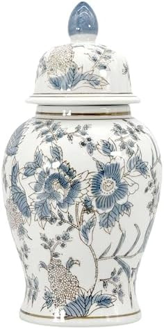 Galt International 14" Blue & White Floral Ceramic Porcelain Ginger Jar Floral Home Décor Jar Ur... | Amazon (US)