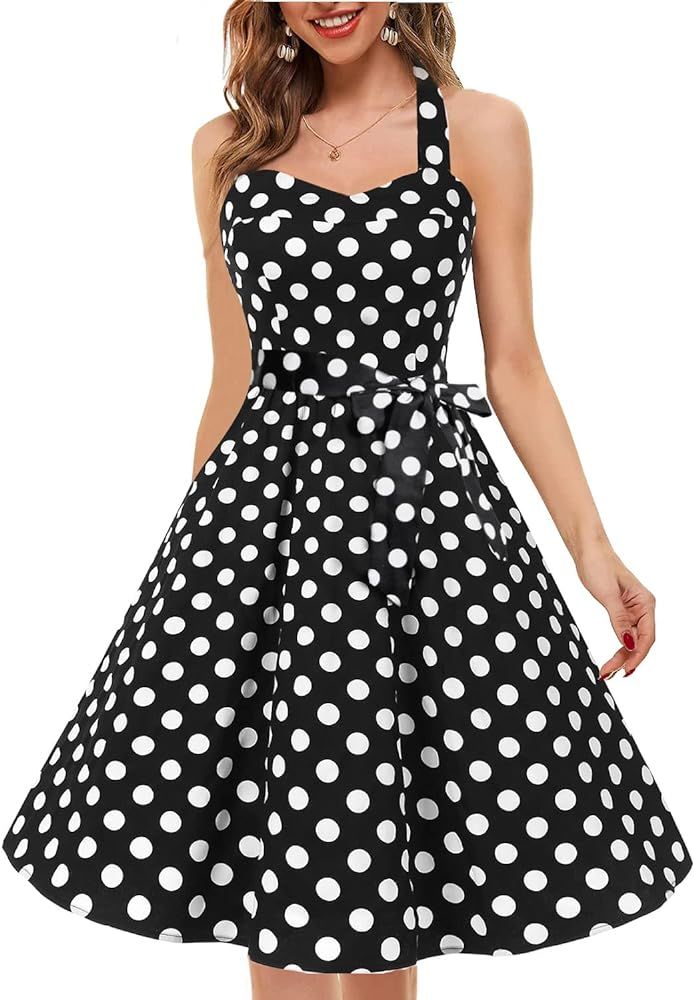 Topdress Women'sVintage Polka Audrey Dress 1950s Halter Retro Cocktail Dress | Amazon (US)