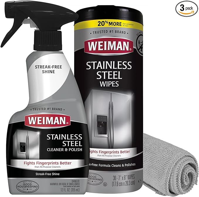 Weiman Stainless Steel Cleaner Kit - Removes Fingerprints, Residue, Water Marks, and Grease | Amazon (US)
