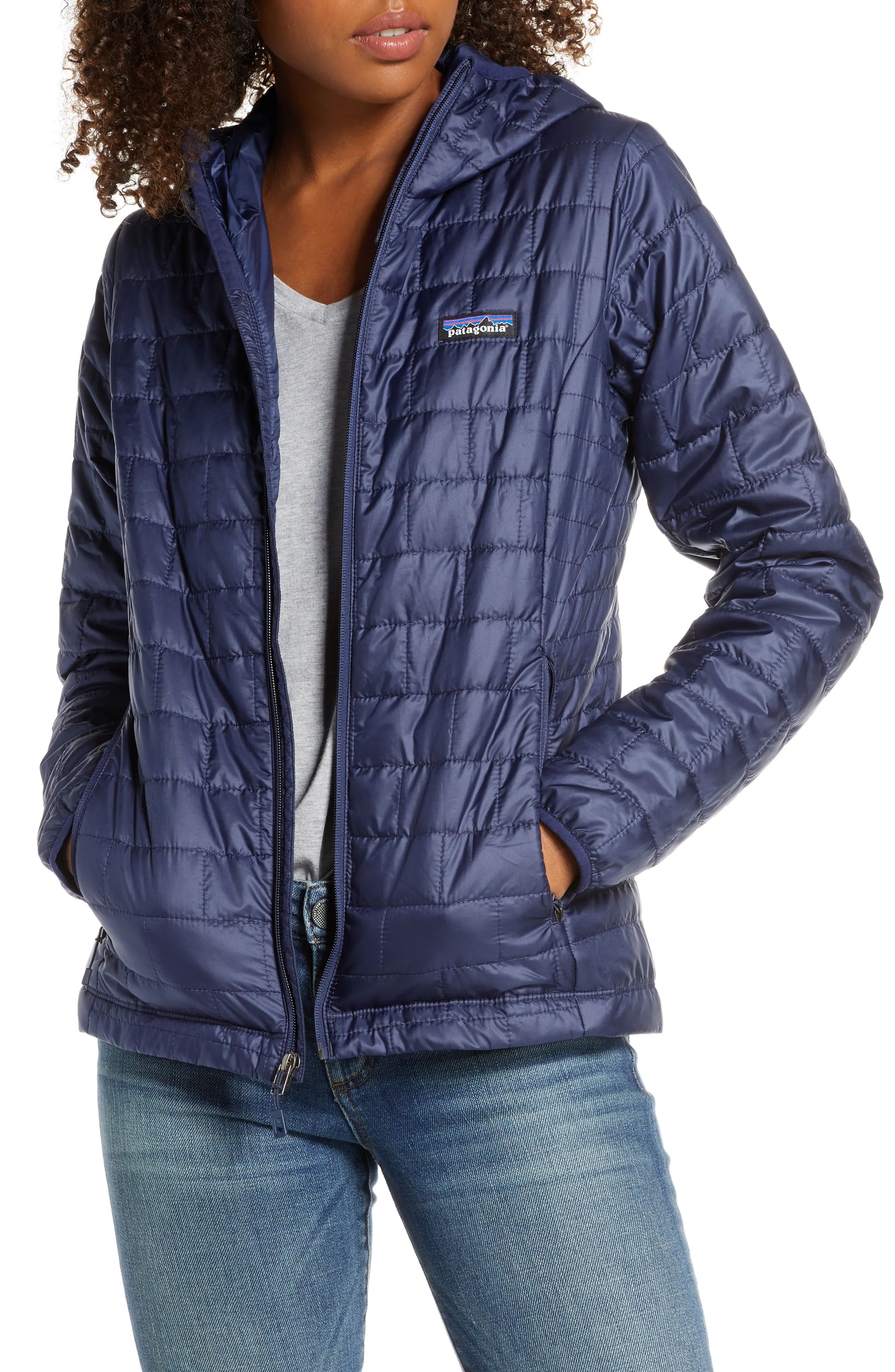 Women's Patagonia Nano Puff Hooded Water Resistant Jacket, Size Small - Blue | Nordstrom