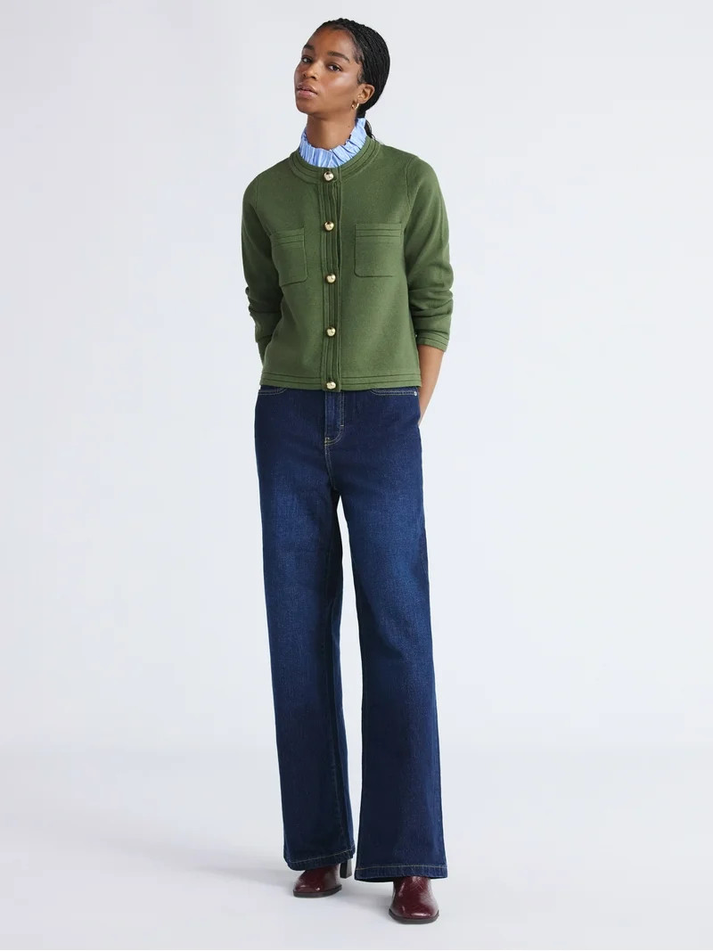 Free Assembly Women's High Rise Full Length Wide Leg Jeans, 30" Inseam, Sizes 0-26W | Walmart (US)