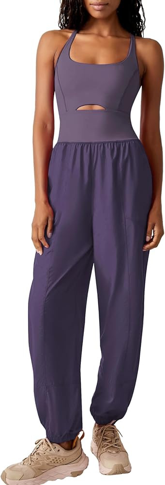 Womens Running Onesie Workout Athletic Rompers One Piece Outfits Gym Overall Jumpsuits with Pocke... | Amazon (US)