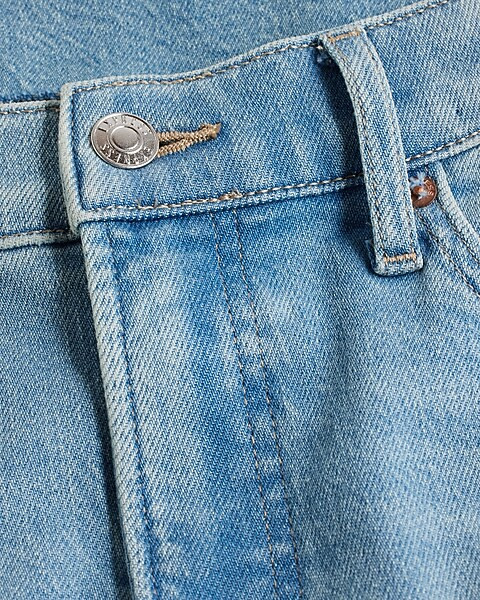 High Waisted Light Wash Raw Hem Cropped Flare Jeans | Express